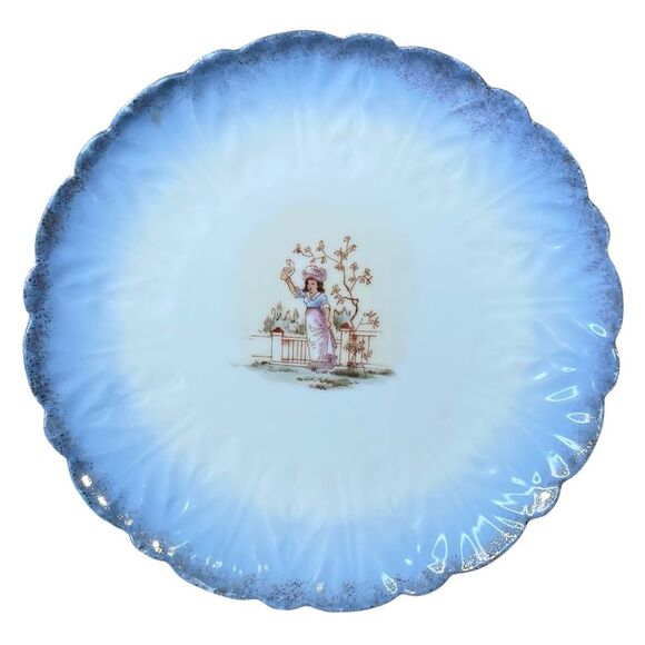 Vintage Blue White Decorative Porcelain Plate 8 Inch Stamped and Numbered - Picture 1 of 5